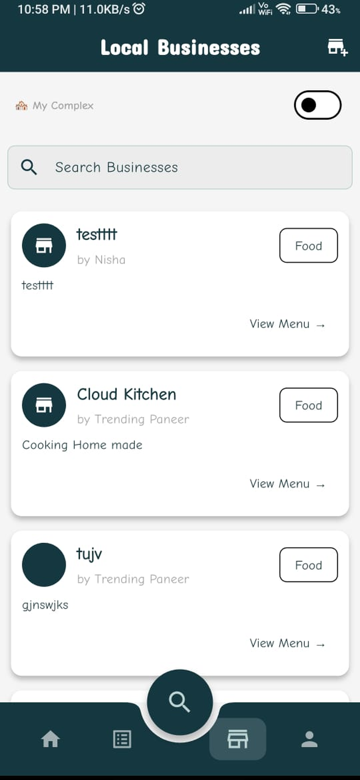 Villza local businesses listings screen